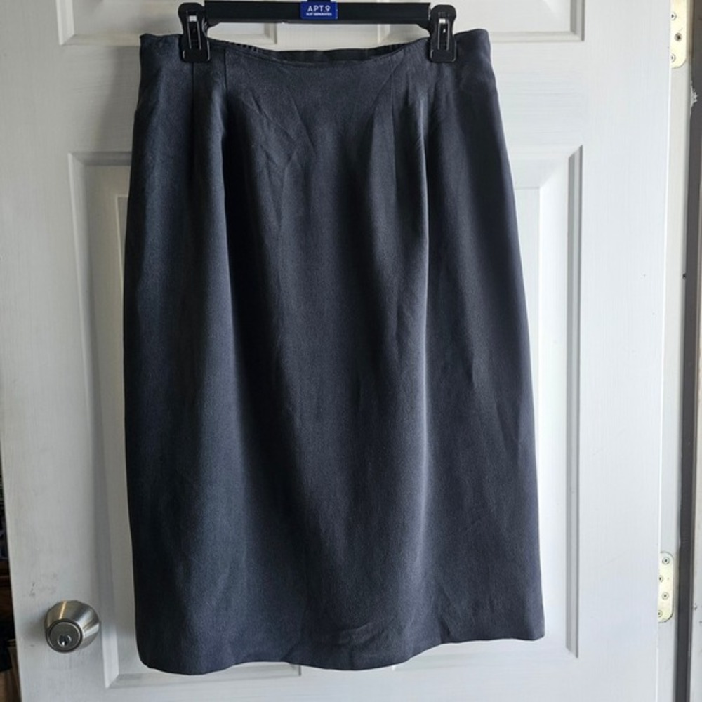 Rena Rowan 14W Silk Midi Skirt Elastic Waist Zipper Back‎ Black